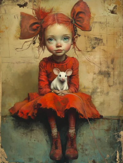 Whimsical Girl with Pet Mouse