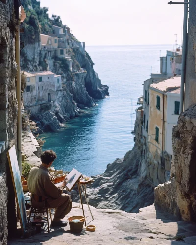 Artist in a Mediterranean Fishing Village