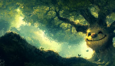 Smiling Oak Tree in a Forest