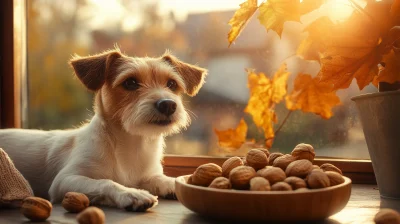 Dog with Walnuts in Autumn