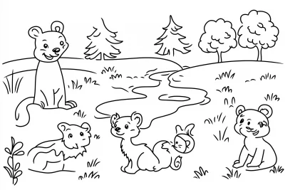 Cute Cartoon Animals Coloring Page