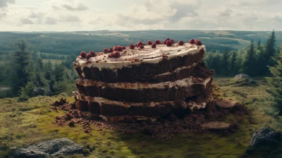 Giant Chocolate Cake in Open Field