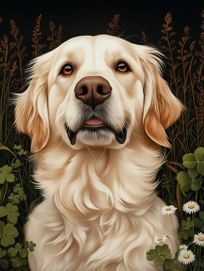 Golden Retriever Among Flowers