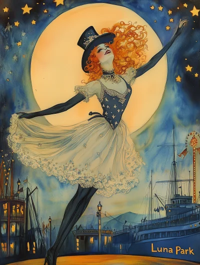 Vintage Watercolor Illustration of a Vaudeville Dancer