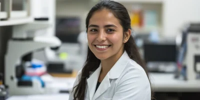 Smiling Latin Biologist at Work