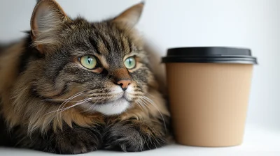 Cute Cat with Coffee Cup