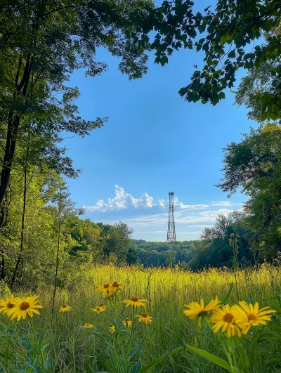 Iron Tower in a Floral Landscape