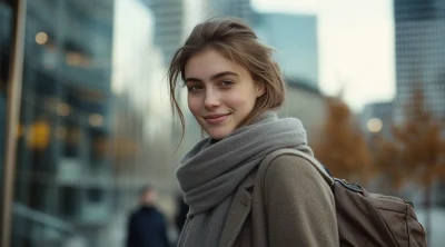 Smiling Young Woman in City