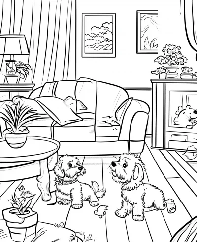 Dogs Playing Coloring Page