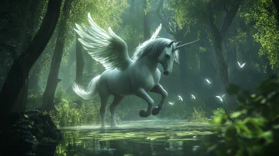 Magical Unicorn in Fantasy Forest