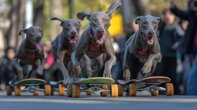 Weimaraners on Skateboards