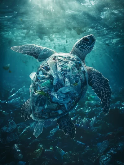 Surreal Turtles in Plastic Waste