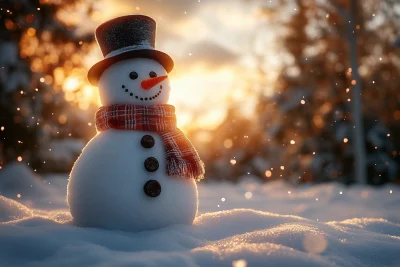 Realistic Snowman in Winter Landscape