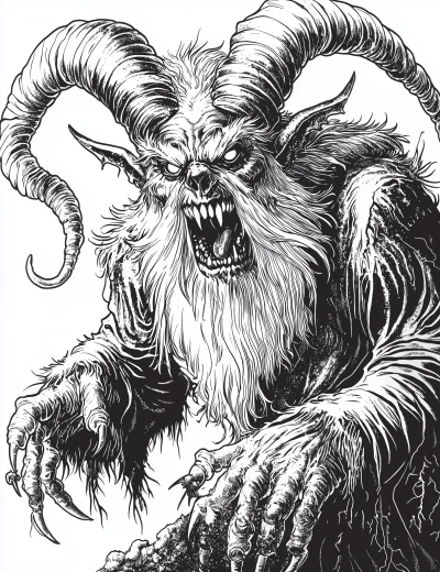 Retro Krampus Halloween Line Art