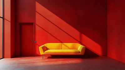 Red Minimalist Living Room