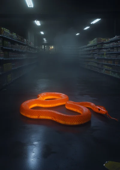 Surreal Snake in Supermarket