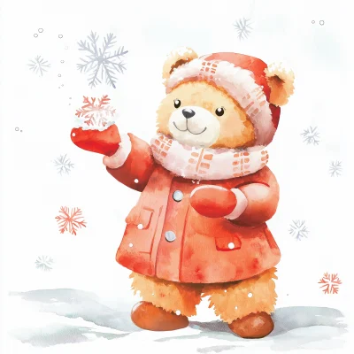 Teddy Bear Catching Snowflakes