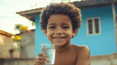 Smiling Brazilian Kid with Water