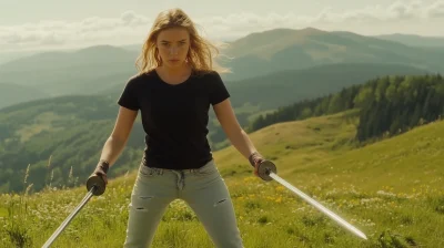 Young Woman in Black T-Shirt