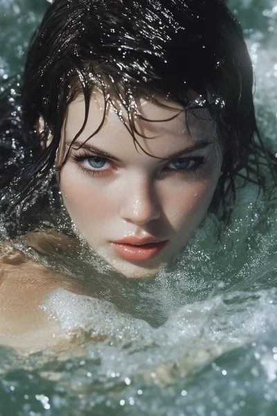 Brunette Girl at Waterfall