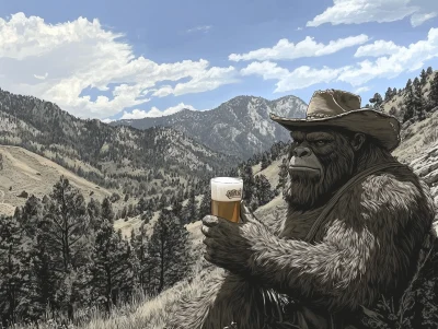 Cowboy Bigfoot Enjoying a Beer