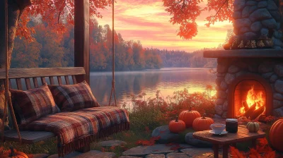 Autumn Sunset by the Lake