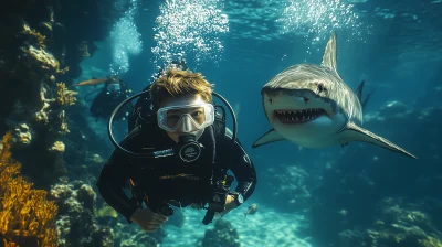 Teen Boy Scuba Diving with Shark