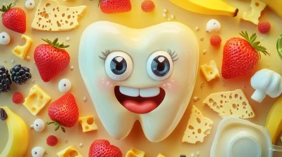 Funny Tooth Surrounded by Groceries