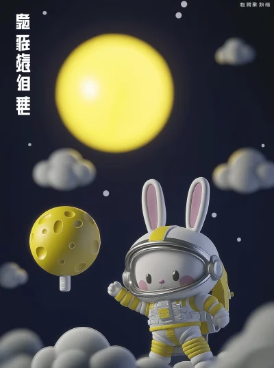 Astronaut Rabbit and Glowing Moon