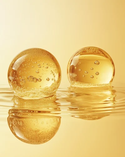 Golden Oil Spheres on Water