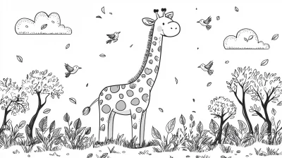 Friendly Giraffe Line Art