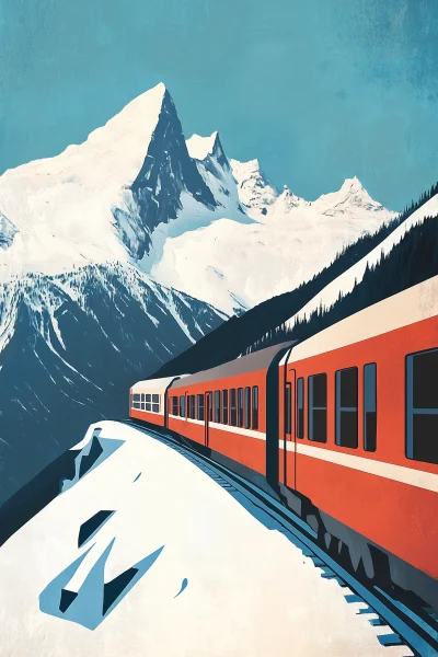 Train Journey through Snowy Mountains