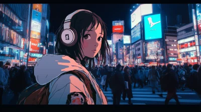 Girl in Shibuya at Night