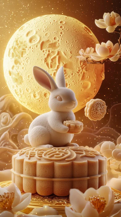 Rabbit on Moon with Mooncake