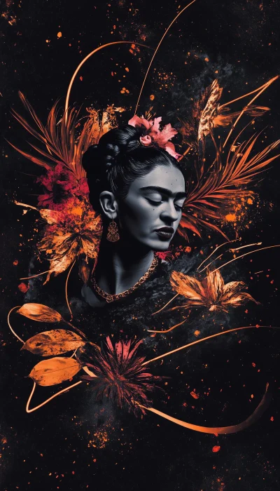 Frida Kahlo Portrait with Tropical Birds