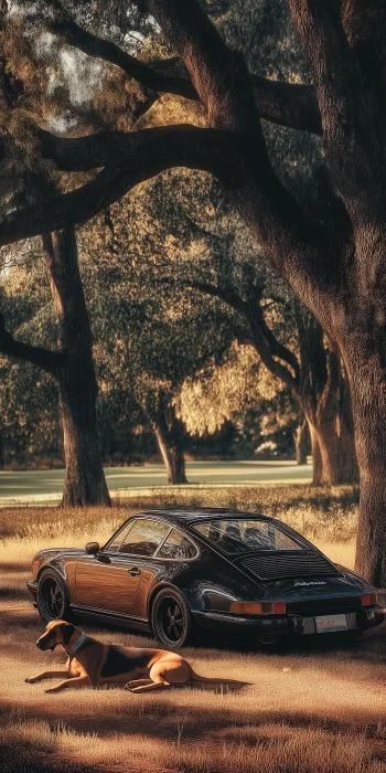 Porsche 911 and Doberman