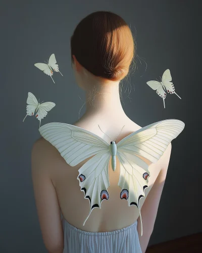 Girl with White Butterflies