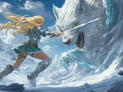 Elven Warrior vs Ice Wolf