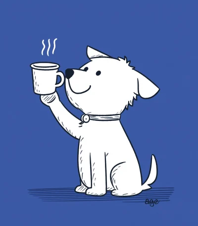 Animated Dog Drinking Coffee