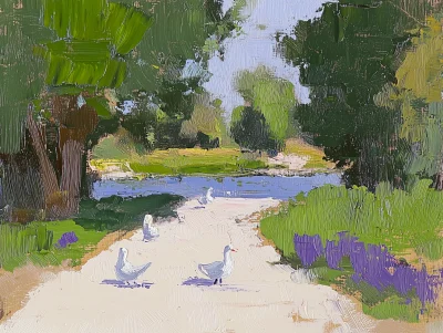 Impressionist River Landscape