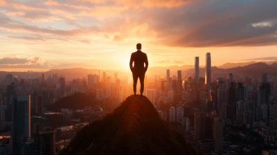 Businessman at Sunrise Peak