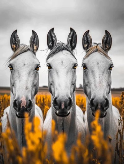 Majestic Black and White Horses