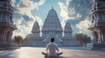 Businessman Relaxing in Temple