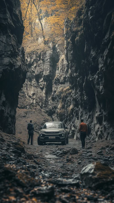 SUV Amidst Canyon Walls