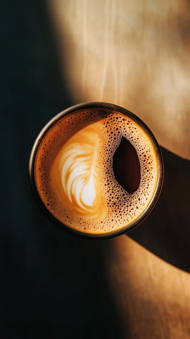 Top view split cup of coffee