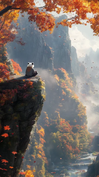 Meditating Panda on Mountain