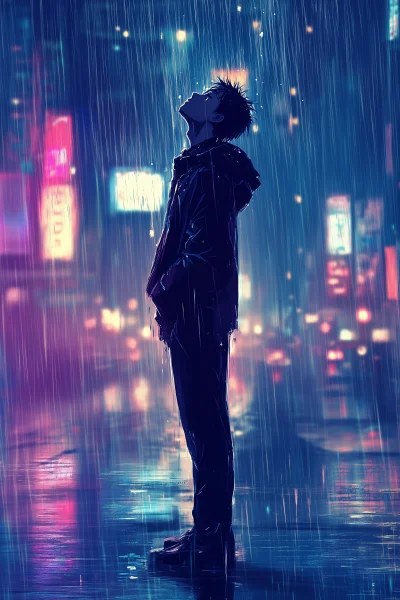 Sad Man in Rain