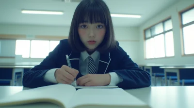 Japanese High School Girl in Classroom