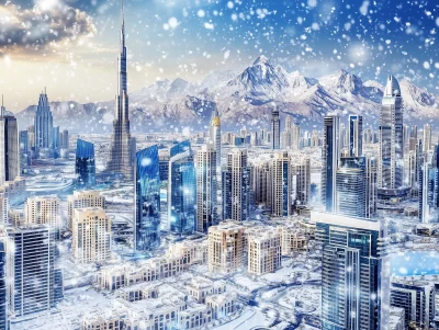 Snowy Mountains Behind Burj Khalifa