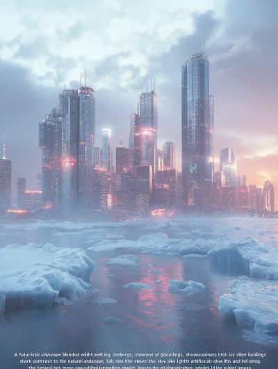 Futuristic Cityscape with Icebergs